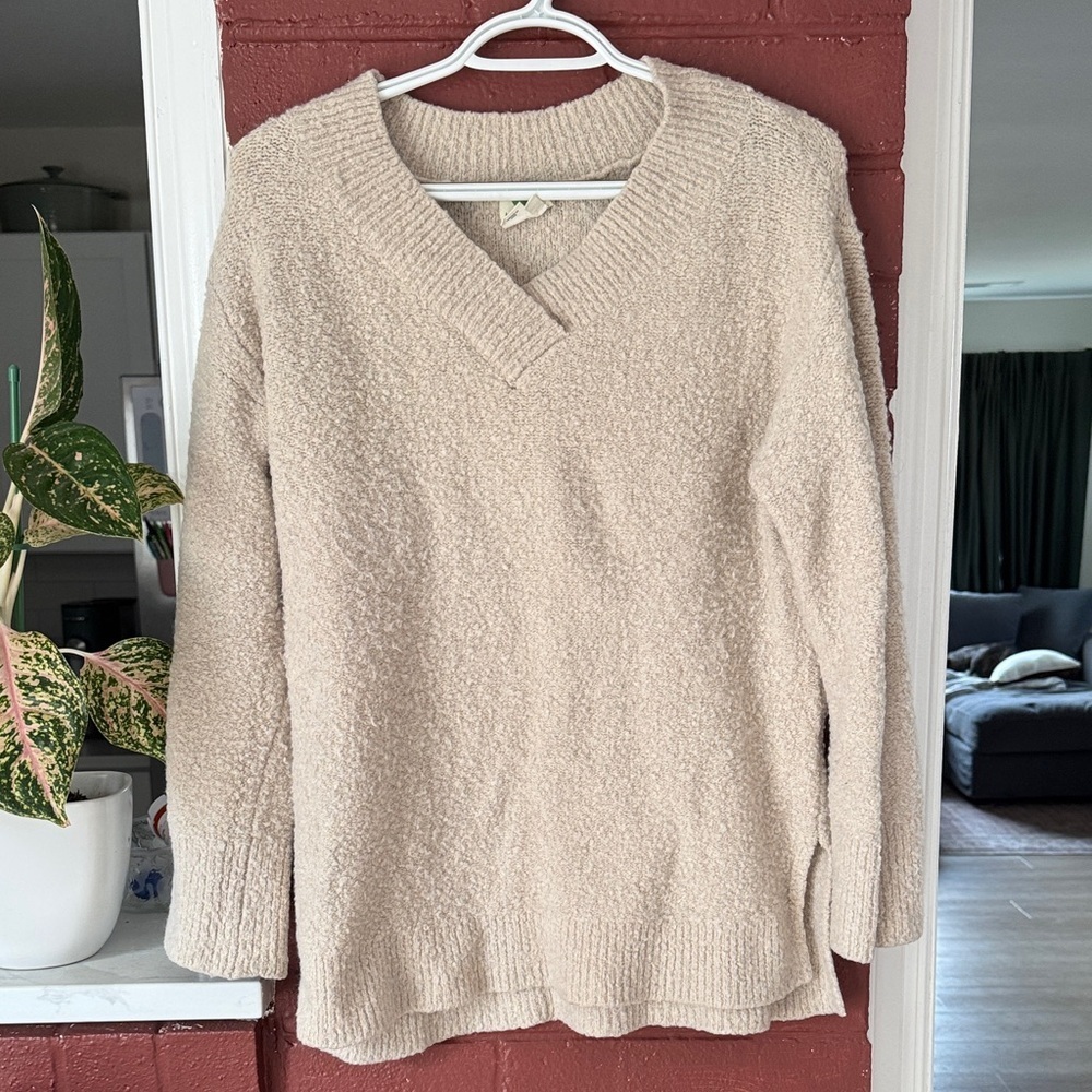 Anthropologie Beige Wool Blend V-Neck Sweater